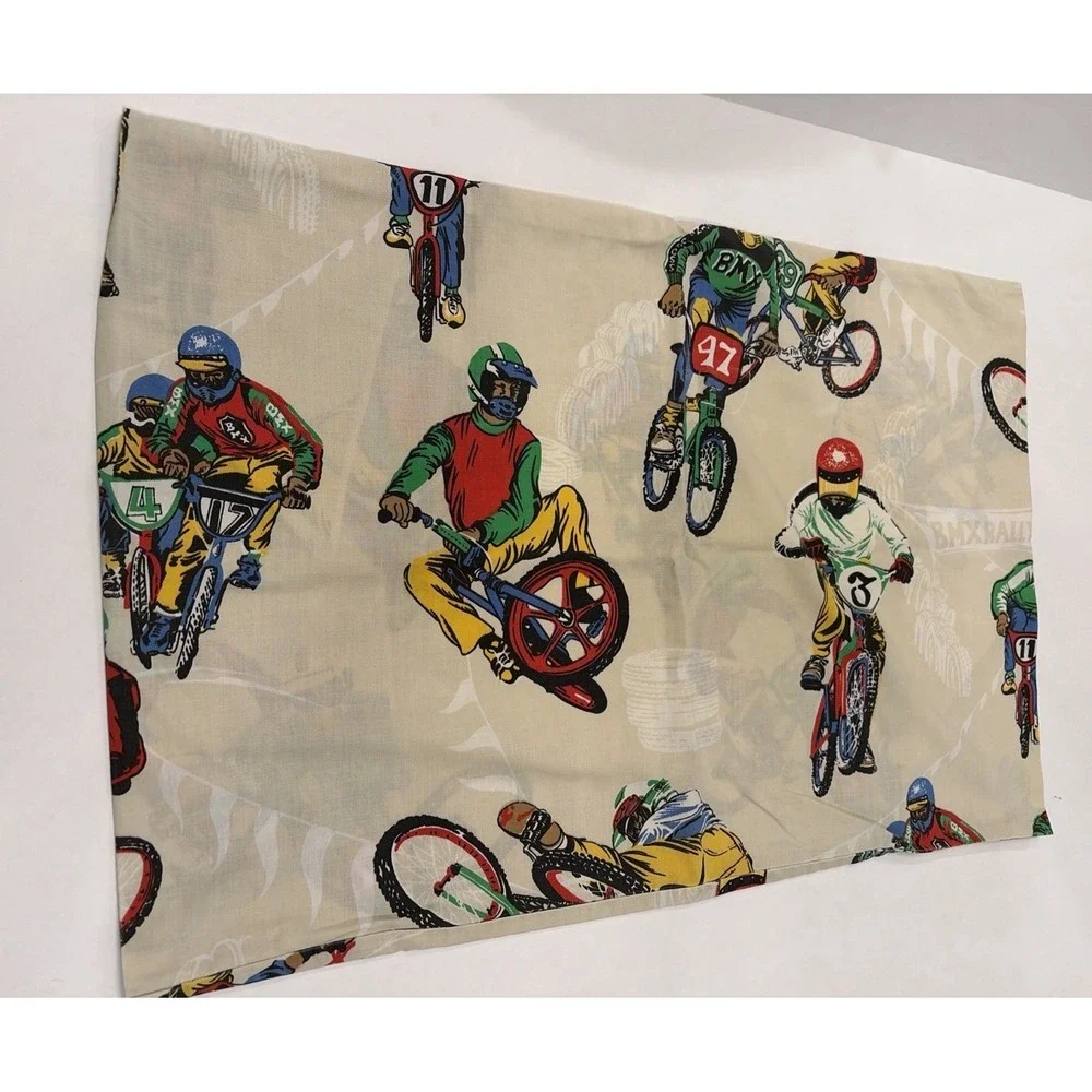 Vintage BMX Dirt Bike Novelty Pillowcase Set 2 Motocross‎ Racing 80s Retro Print